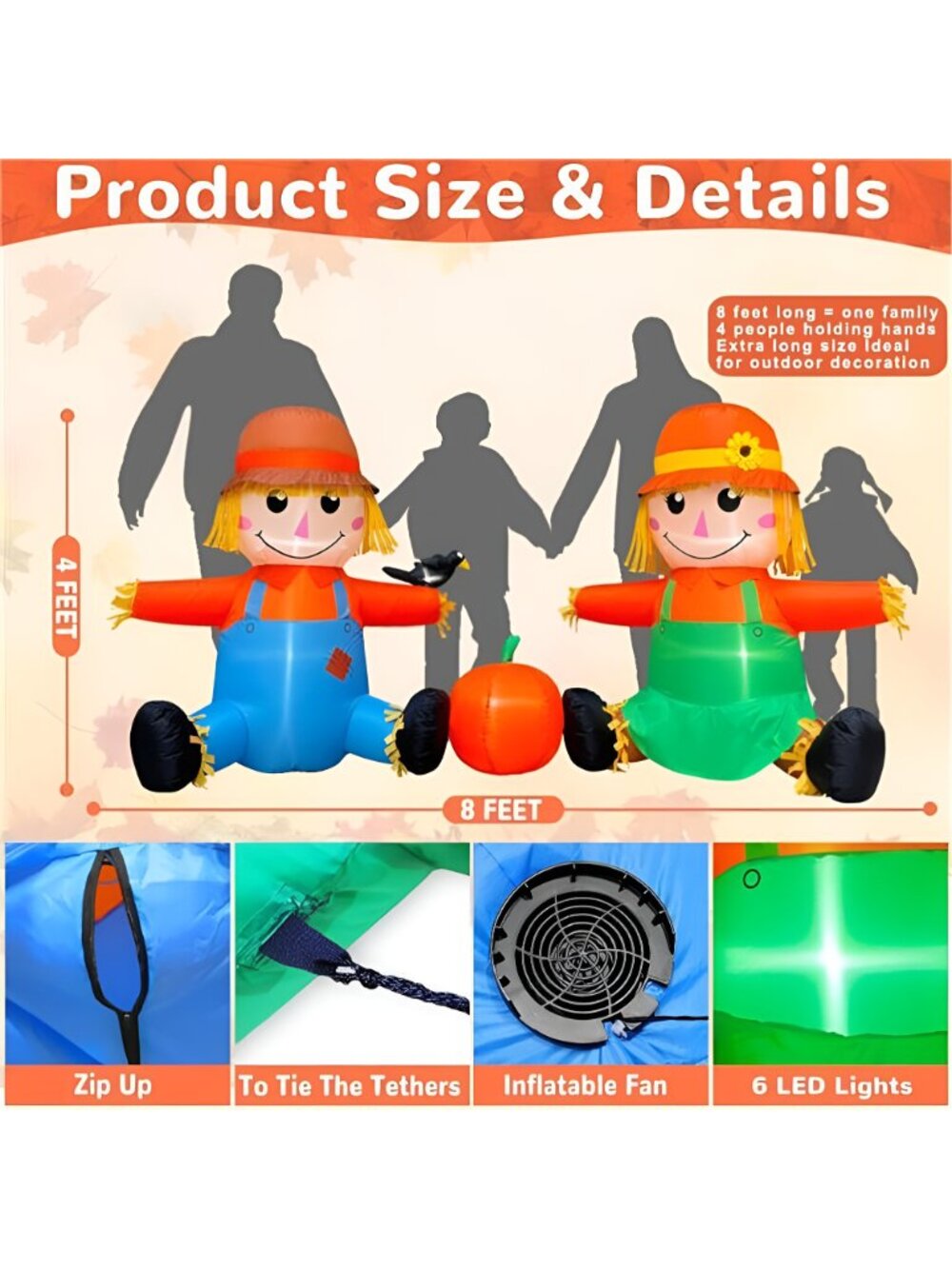 8FT Long Fall Thanksgiving Inflatables Outdoor Decorations, Inflatable - Picture 2 of 7